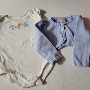 Gymboree 6-12 month used fish Bodysuit, Outlet Shrug 6-12 used. Located A20